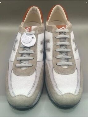 Hogan White and Light Gray Men's Sneakers with Tan Heel Accent